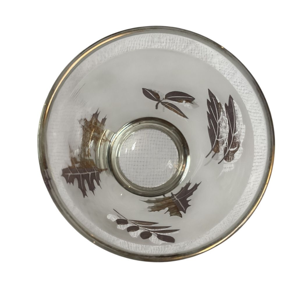 Vintage Frosted Glass Tumbler with Gold & Silver Leaf Pattern Fall Autumn MCM - Picture 6 of 9